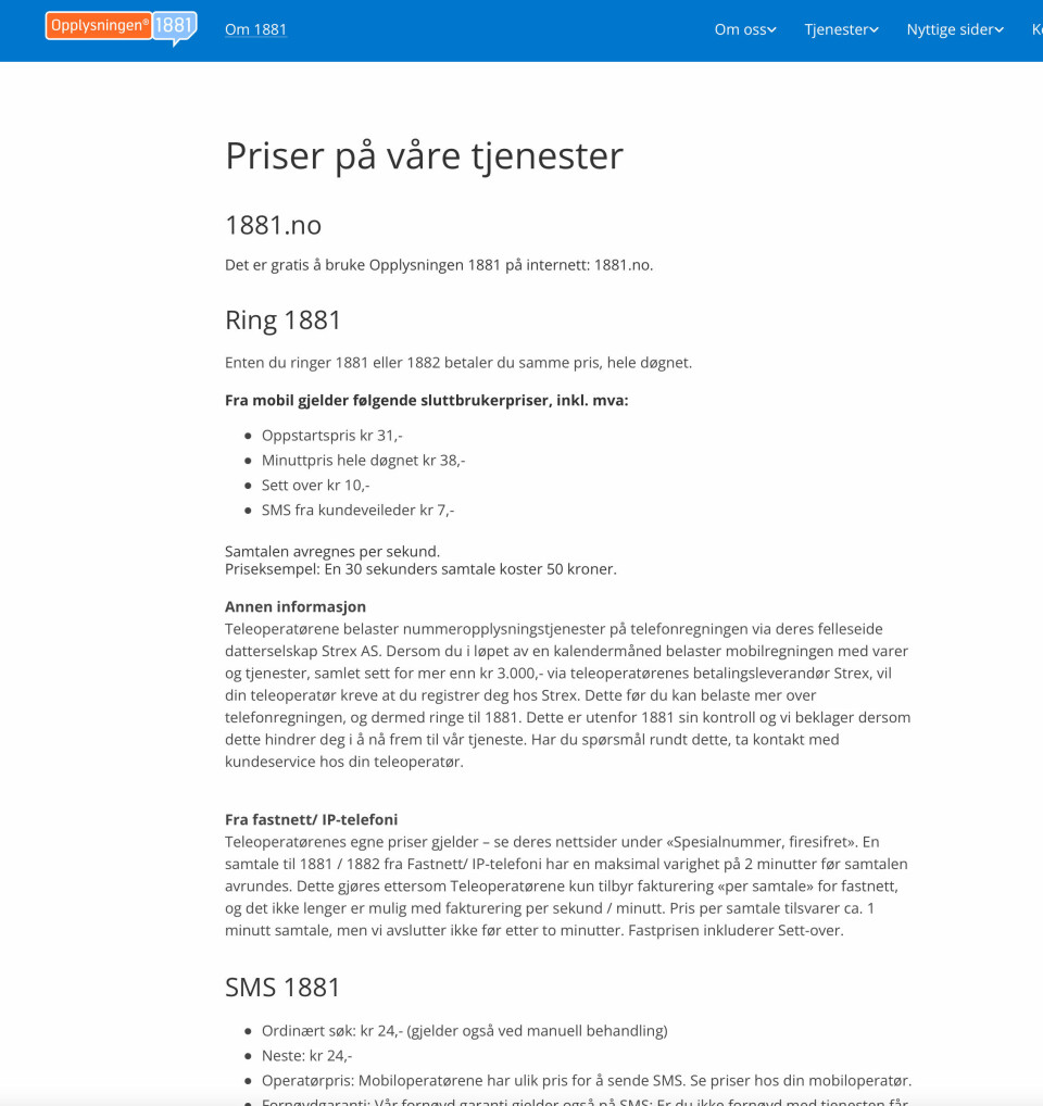 Ringer du telefontjenesten 1881, blir du «ranet» – helt lovlig.