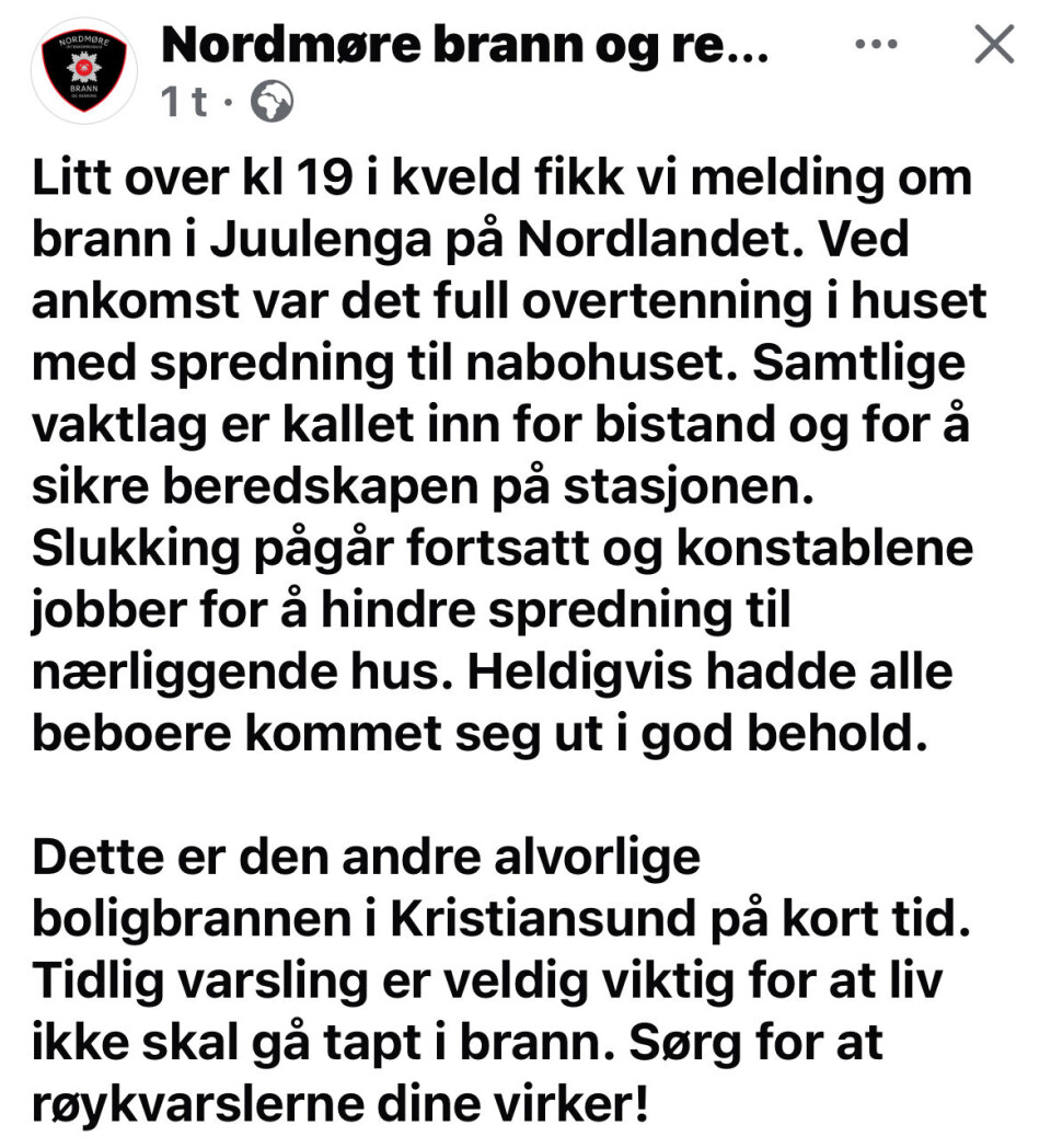 Melding fra 110 sentralen i Møre og Romsdal på X.