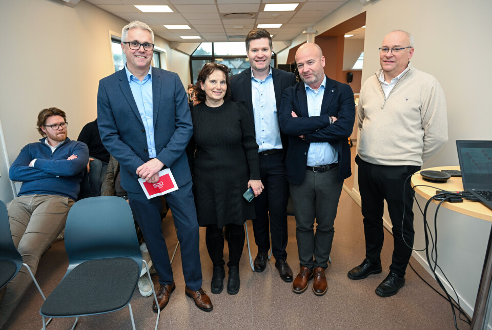 F.v. Thomas Bjørseth (revisor), Toril Ulfsnes (revisor og kontorleder), Lars Erik Grødal (advokat), Tom Aleksandersen (regionleder BDO Midt-Norge) og Jostein Iversen (revisor).