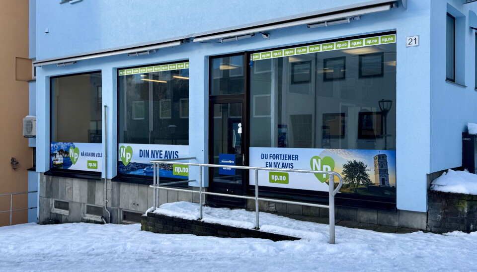 Nordmørsposten sin redaksjon øverst i Gågata. Her var tidligere Adresseavisen sine lokaler. Rett over gaten lå den opprinnelige Nordmørsposten sin redaksjon.