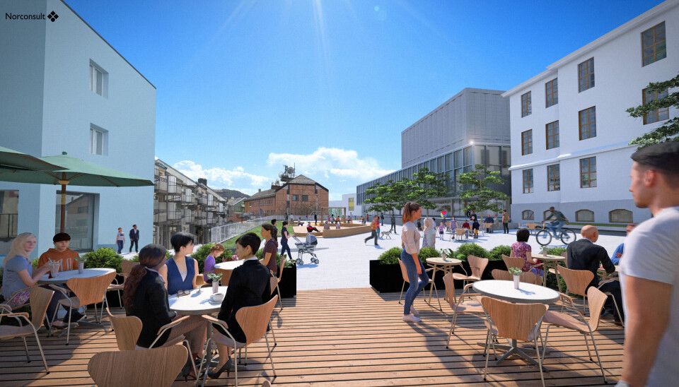Slik ser Hoemgruppen for seg at det kan bli seende ut i Skolegata 10 i Kristiansund sentrum.
