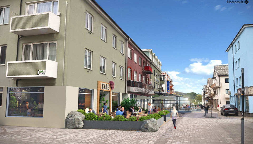 Slik ser Hoemgruppen for seg at det kan bli seende ut i Skolegata 10 i Kristiansund sentrum.