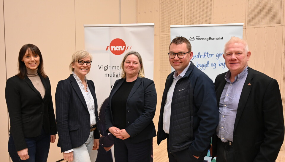 Fra venstre: Margrethe Brautaset NHO, Lene Trude Solheim NHO, Simone Timm Nicolai Promek,Einar Unhjem Johansen Langset Mek og Stein Veland NAV. Synnøve Nes var ikke tilstede da bildet ble tatt.