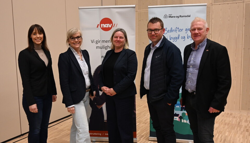 Neste alle foredragsholderne på lunsjmøtet. Fra venstre: Margrethe Brautaset NHO, Lene Trude Solheim NHO, Simone Timm Nicolai Promek,Einar Unhjem Johansen Langset Mek og Stein Veland NAV. Synnøve Nes var ikke tilstede da bildet ble tatt. :