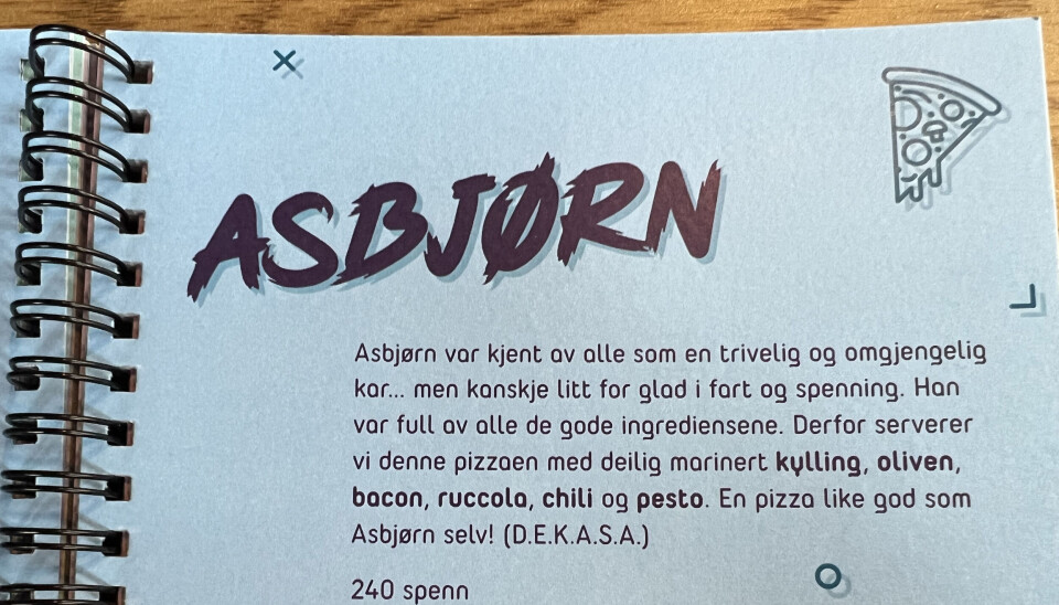 Gøy meny! Her er det nok mange som kjenner igjen navn.