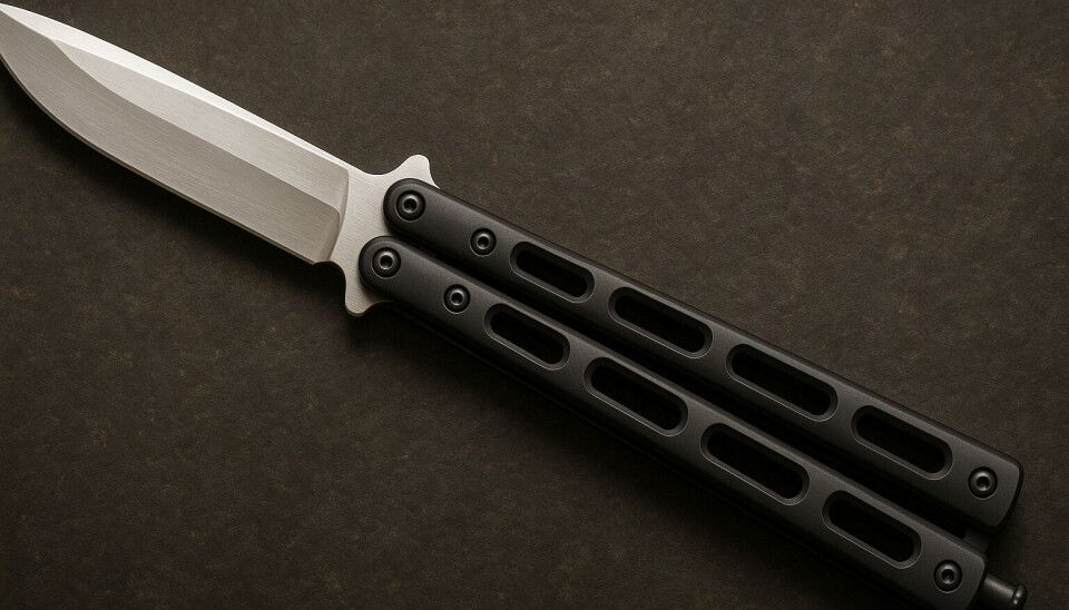 Illustrasjon av en Batangakniv eller Sommerfuggel-kniv (butterfly knife).