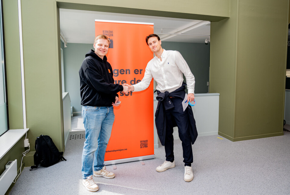 Fra venstre, Håvard Langseth Nilsen, prosjektleder i Kirkens bymisjon og Thomas Hoem, COO i Hoemgruppen AS.