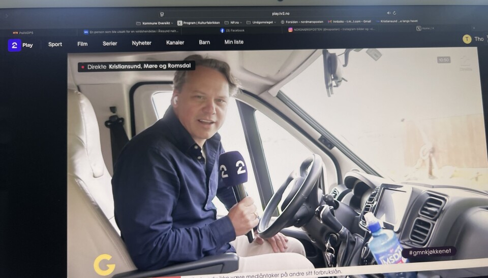 TV 2 sitt team fra God morgen Norge besøkte Kristiansund tirsdag 3. juni. Her er reporter Bjarte Ragnhildstveit i aksjon.