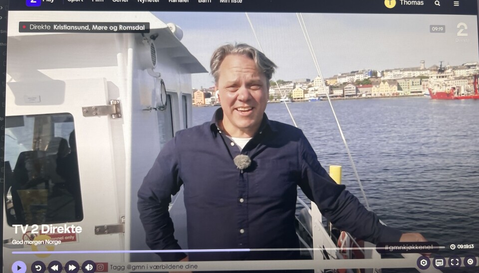 TV 2 sitt team fra God morgen Norge besøkte Kristiansund tirsdag 3. juni. Her er reporter Bjarte Ragnhildstveit i aksjon.