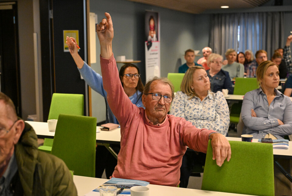 Styreleder Aage Storvik fra Fiskergata 14 borettslag under generalforsamlingen i Kristiansund boligbyggelag (KBBL) tirsdag 10. juni.