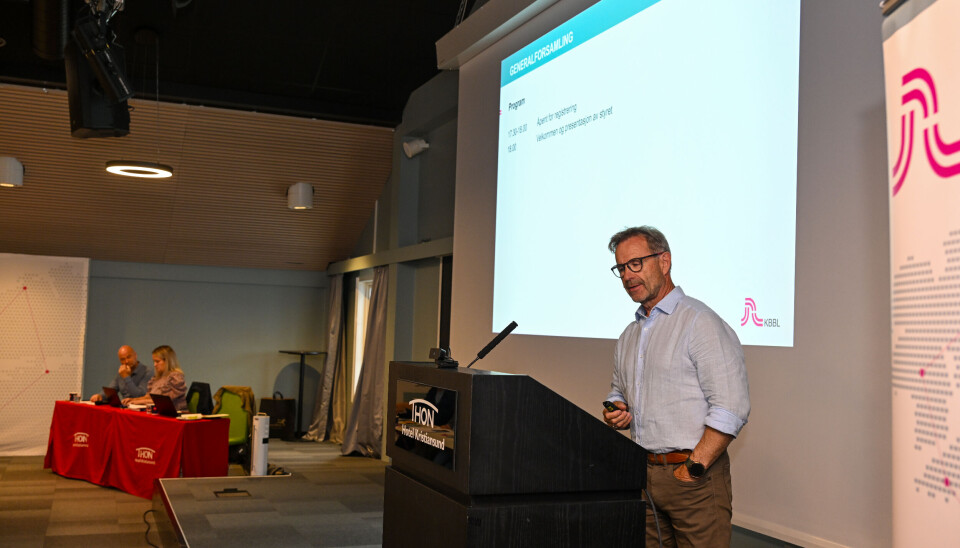 Styreleder Odd Tore Finnøy under generalforsamlingen i Kristiansund boligbyggelag (KBBL), tirsdag 10. juni 2025.