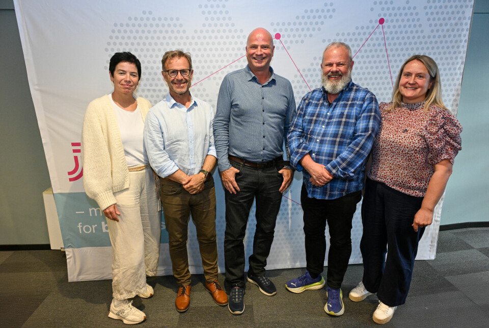 Deler av KBBL-styret og toppsjefen. F.v.: Annicken Hjelle (styremedlem), Odd Tore Finnøy (styreleder), Vidar Solli (administrende direktør), Rolf Kåre Sæther (styremeldlem) og Heidi Sæther (styremedlem, ansatterepresentant, eiendomsutvikle) under generalforsamlingen i Kristiansund boligbyggelag (KBBL), tirsdag 10. juni 2025.