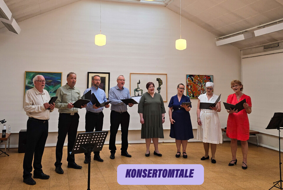 Pønsj i aksjon hos Kristiansund kunstforening onsdag 18. juni. F.v.: Jan Øivind Jensen, Olav Godø, Terje Åshamar, Eilif Odde, Trine Oftedal, Randi Sandstad, Christine Reitan og Ann Aase Kvalvaag.
