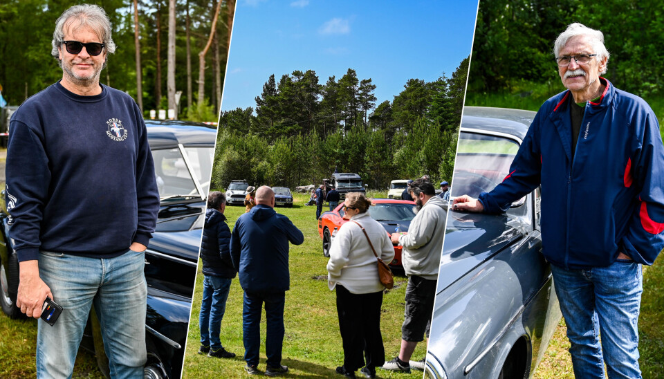 T.v.: Vidar Fredsvik med sin 1958 Volvo PV444. Midten: De fremmøtte nøt solen, men noe vind var det. T.h.: Kåre Williamsen med sin 1966 Volvo Amazon 121. FOTO: KJARTAN HENDSETH OG THOMAS MYRVANG