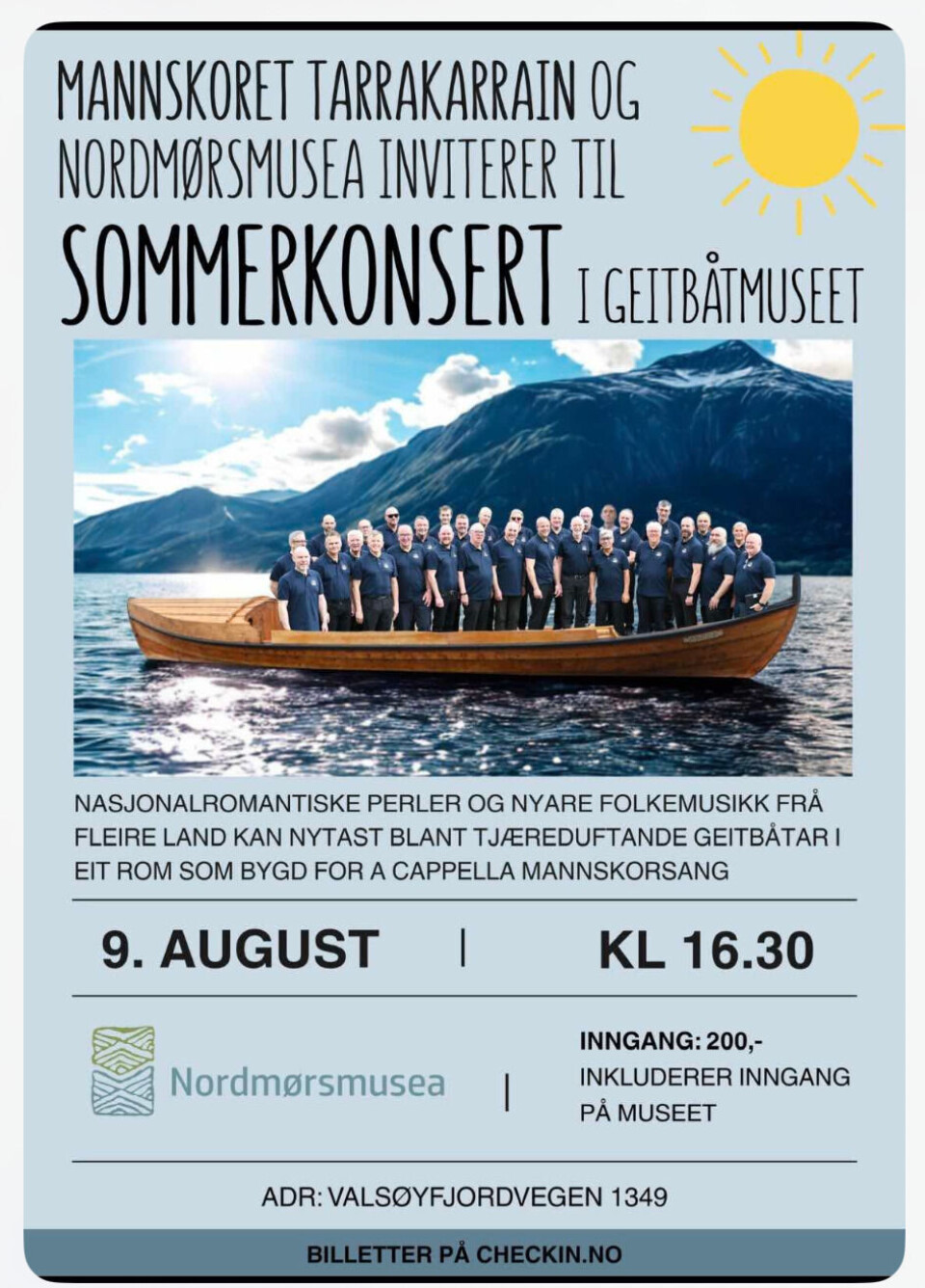 Plakat: Sommerkonsert i Geitbåtmuseet.