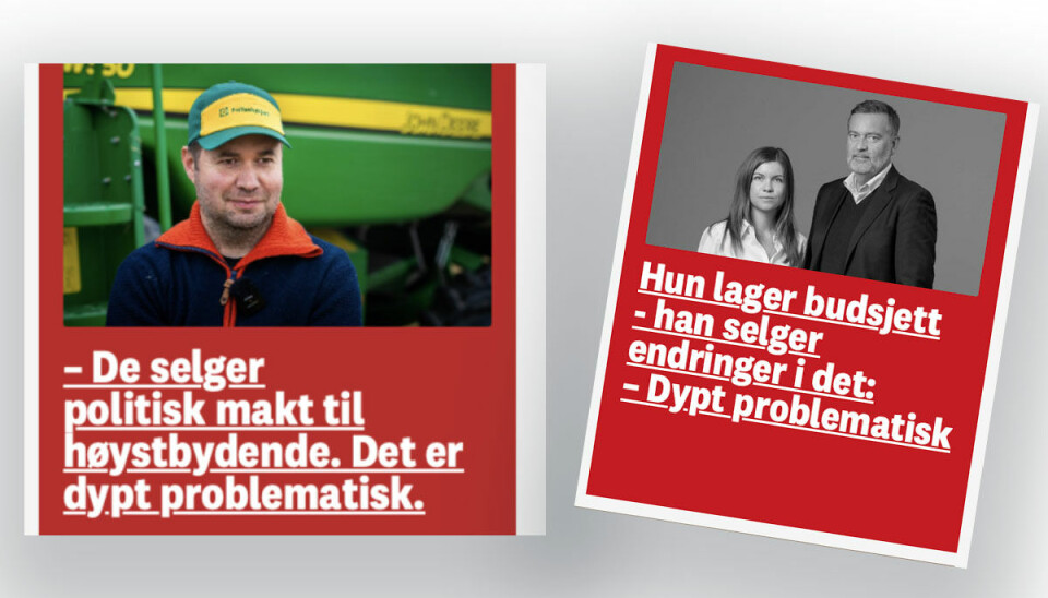 Skjermbilde fra forsiden på tk.no av to av Tidens Kravs gjengitte Nettavisen-artikler.