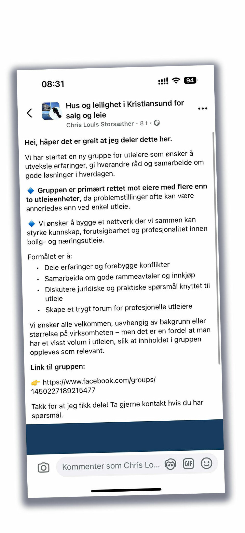 Startet ny Facebook-side for utleiere etter uheldig erfaring