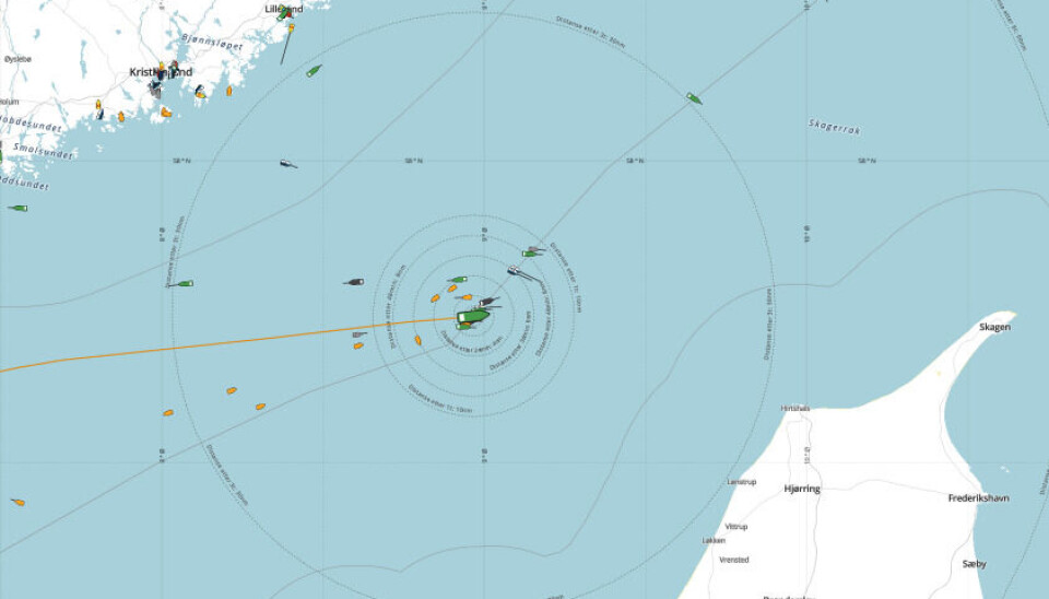 Bildetekst:
Skjermdump fra Kystverkets AIS-system viser Aurora One på vei mot Skagen. Ankomst er ventet lørdag 19. juli.