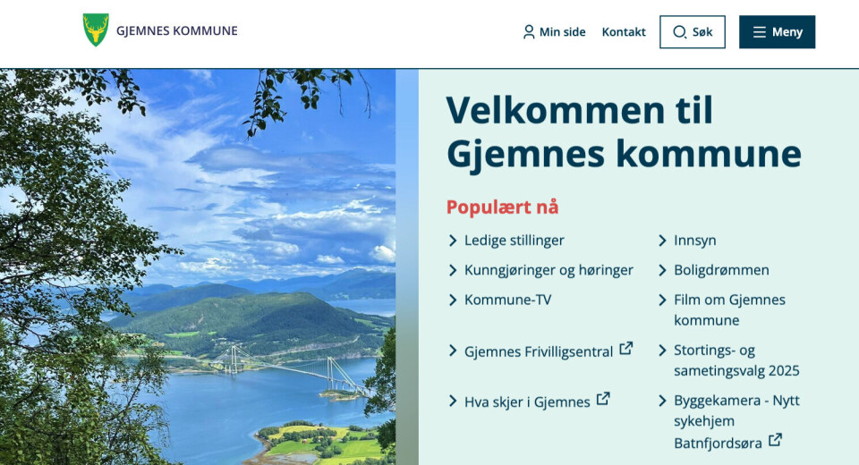 Nettsiden til Gjemnes kommune.
