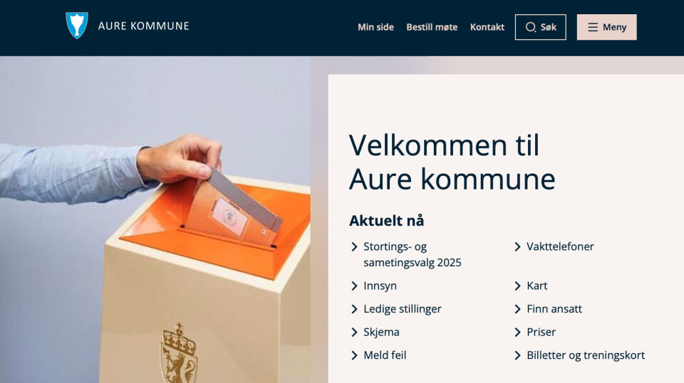 Nettsiden til Aure kommune.