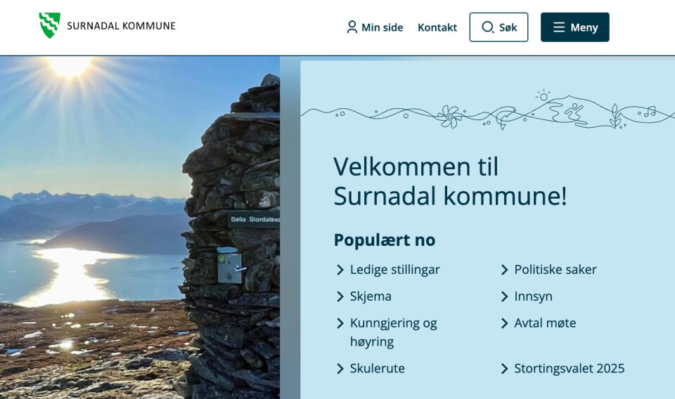 Nettsiden til Surnadal kommune.