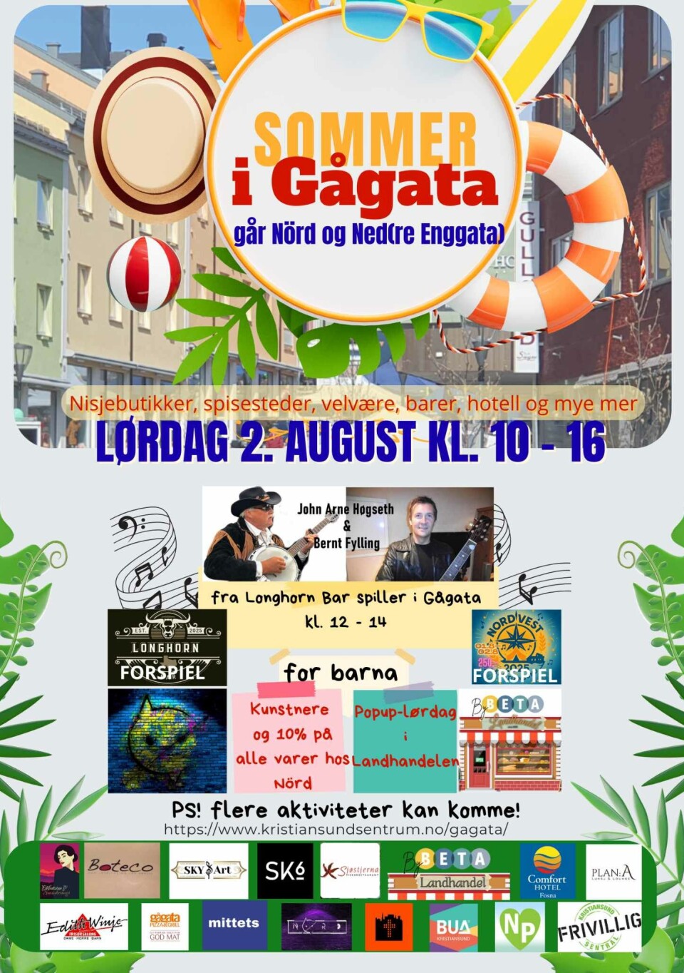 Plakaten for Sommer i Gågata for lørdag 2. august klokken 10-16.