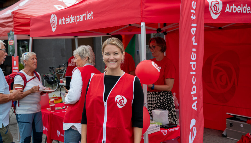 Karoline Slinning. Fra Arbeiderpartiets valgkampstand i forbindelse med stortingsvalget 2025 på Rådhusplassen lørdag 2. august 2025.