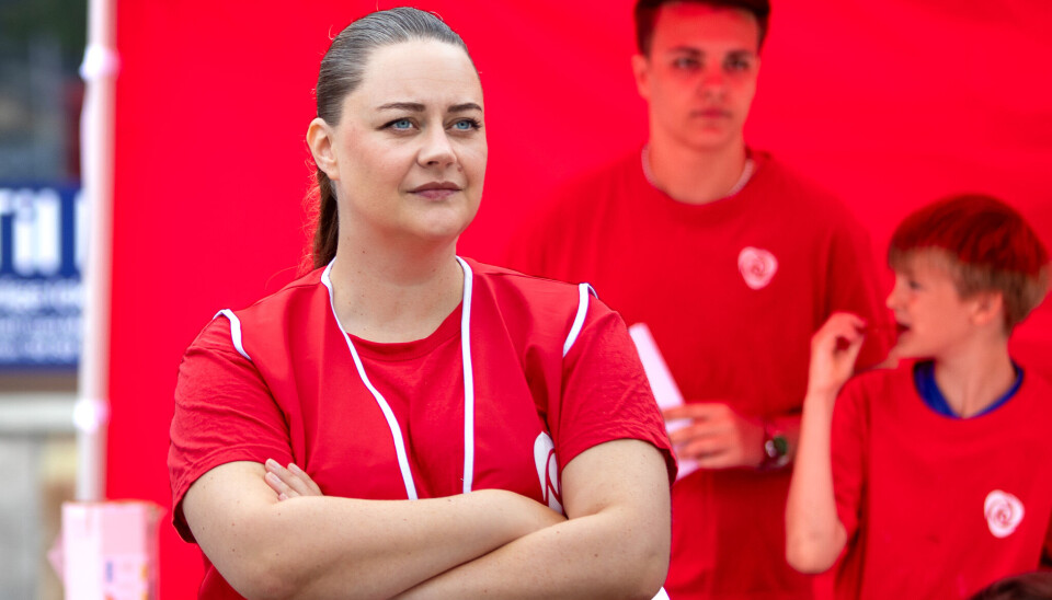 Line Hoem. Fra Arbeiderpartiets valgkampstand i forbindelse med stortingsvalget 2025 på Rådhusplassen lørdag 2. august 2025.