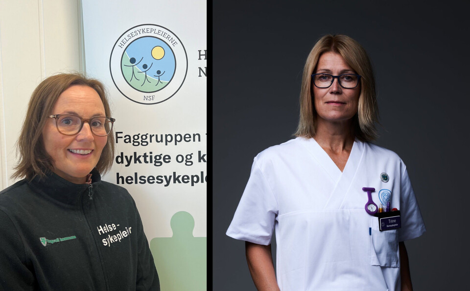 Marit Kleven Holmeide, faggruppeleder for Helsesykepleierne NSF og Trine B. Sevaldsen, fylkesleder Norsk Sykepleierforbund Møre og Romsdal
