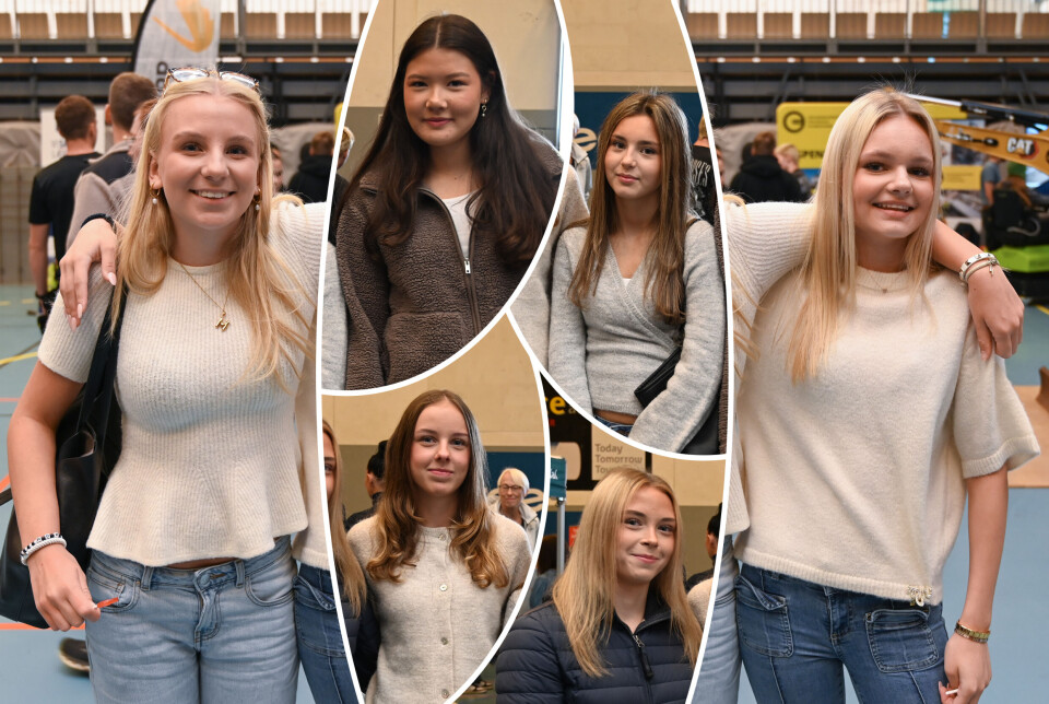På karrieredagen i Braatthallen.Venstre: Marie Avset Berge (15 år, Averøy). Høyre: Adriana Bartaseviciute (15 år, Averøy) var med klassen sin på Karrieredagen i Braatthallen. Midten fra topp til bunn: Marie Pettersen (15 år, Kristiansund), Lone Fjerstad (15 år, Kristiansund), Ane Ellingvåg (15 år, Kristiansund) og Fredrikke Schjølberg (15 år, Kristiansund).