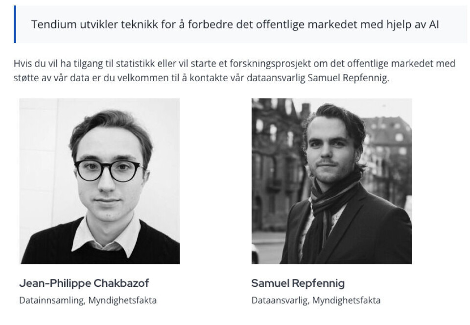 Skjermbilde fra Anskaffelsesdata sin hjemmeside.