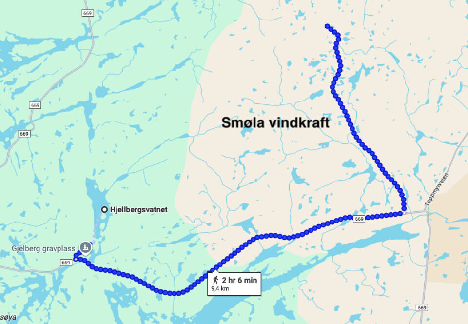 Kart over Hjellbergsvatnet på Smøla.