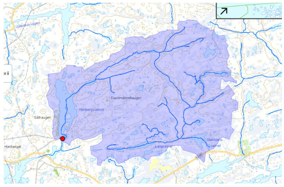 Oversikt over nedfallsområde for drikkevannet på Smøla. .