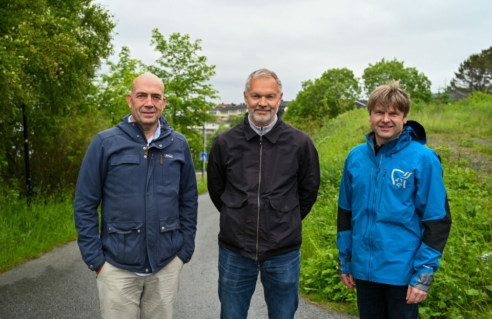 F.v.: Arild Grønsberg (grunnerverver), Halgeir Brudeseth (prosjektleder) og Ove Nesje (prosjektdirektør) alle fra Statens vegvesen.