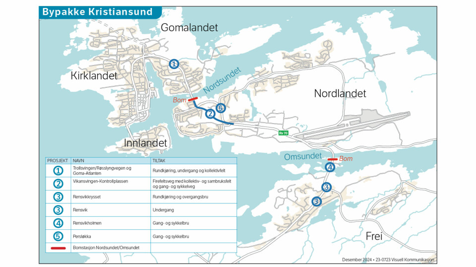 Traséen for den nye veien i planområdet for Bypakke Kristiansund.